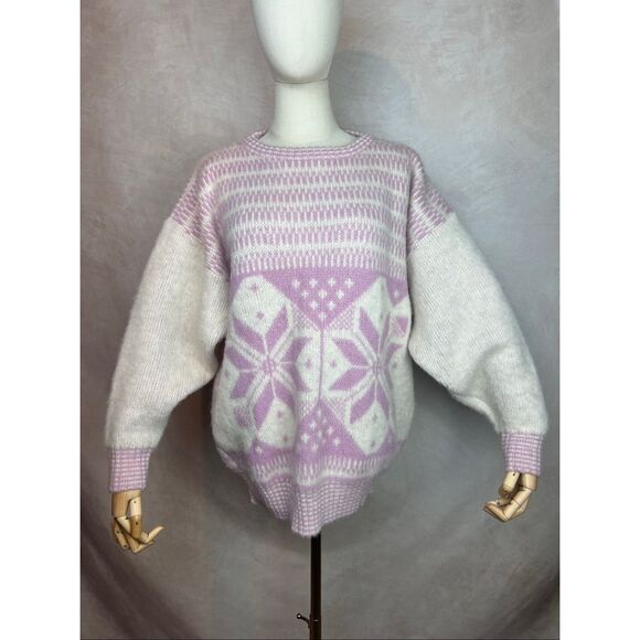 Vintage Pink Snowflake Sweater 100% Wool Size Large Iceland Plus Size - Picture 2 of 7